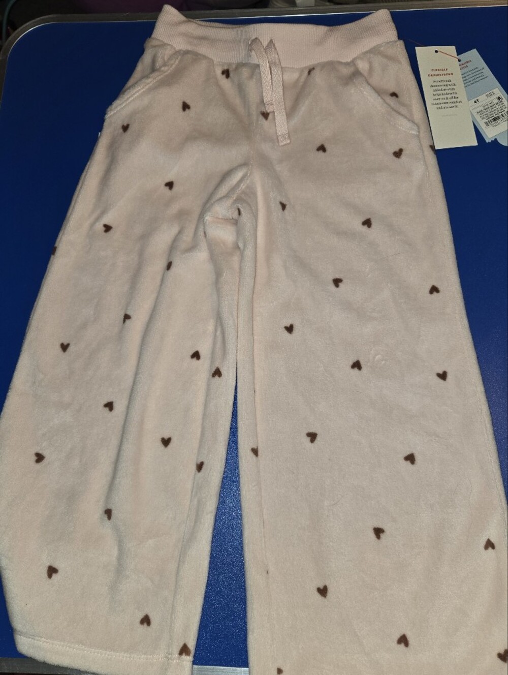 Cat & Jack Light Pink Fleece Pants with Brown Heart Print